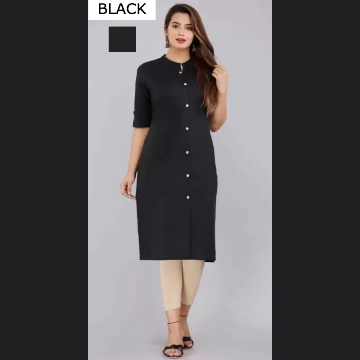 Red And Black Color Solid Cotton Kurtis (Pack Of 2)