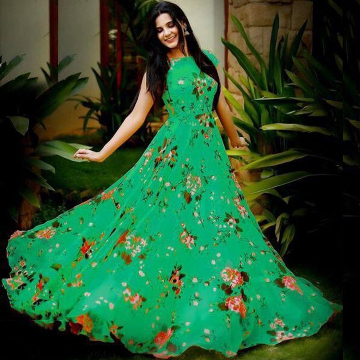 Floral Green Color Printed Dress