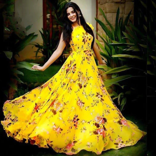 Floral Yellow Color Printed Dress